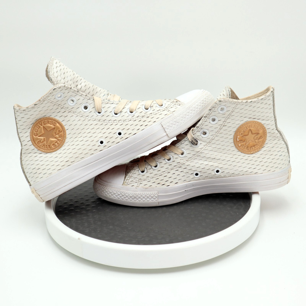 Converse Chuck Taylor All Star White Leather High Top Shoes Womens 9 Mens 7